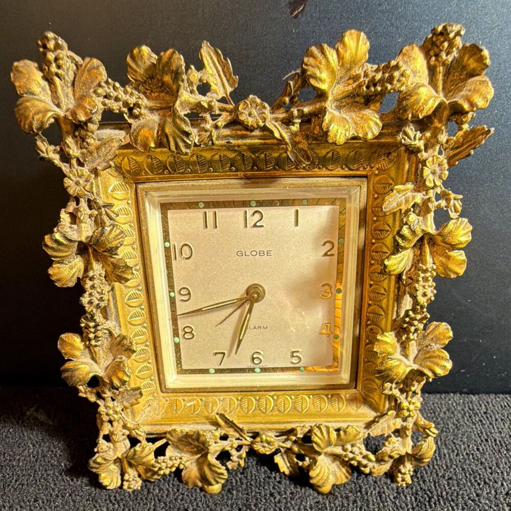 Vintage German Globe Alarm Clock Gold Vintage Florn 1950s Repair/Parts